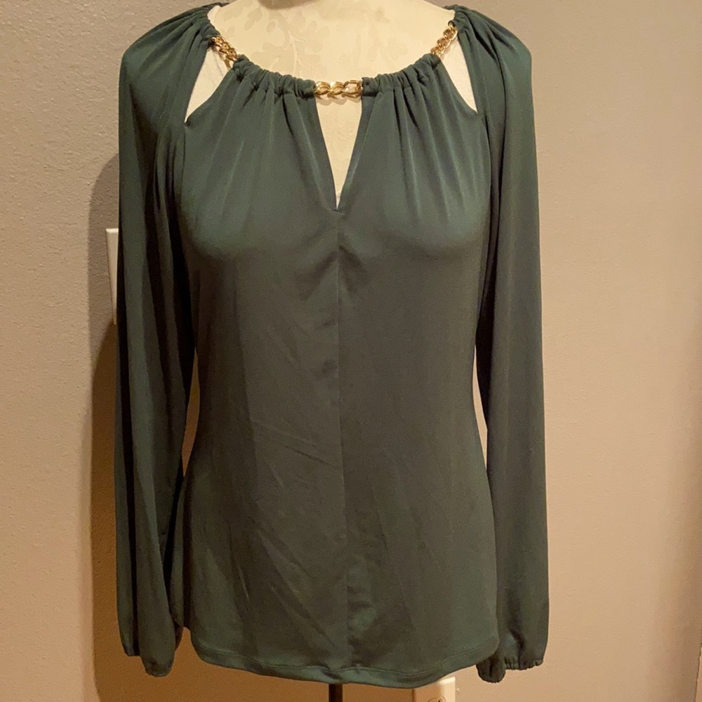 Micheal Kors green blouse with gold accent